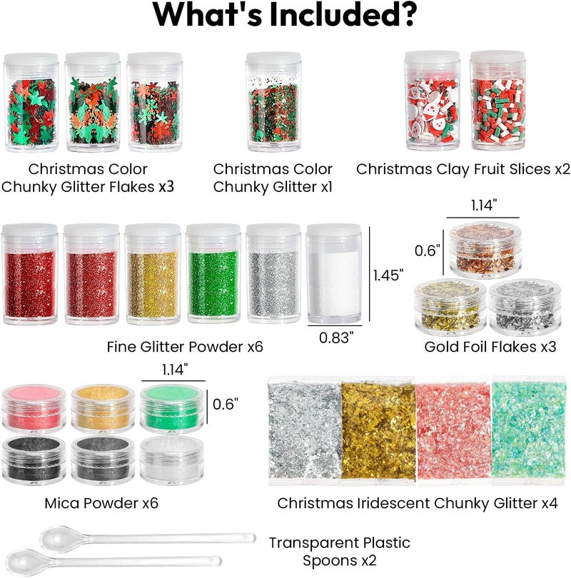 Resiners Resin Ornament Kit, 27Pcs Glitter Powder Resin Kit with Glitter for Crafts, Mica Powder, Gold Foil Flakes & Clay Fruit Slices, for Jewelry Making DIY Crafts & Christmas Gift - Image 2
